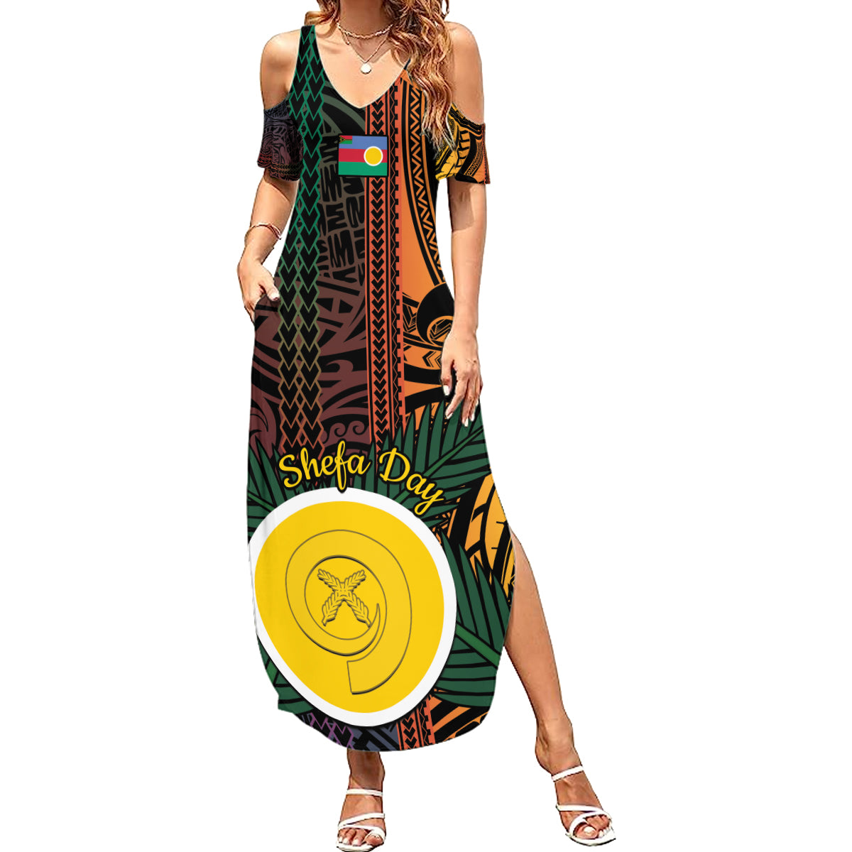 Personalised Shefa Day Family Matching Summer Maxi Dress and Hawaiian Shirt Happy June 18 Vanuatu Province LT14 Mom's Dress Black - Polynesian Pride