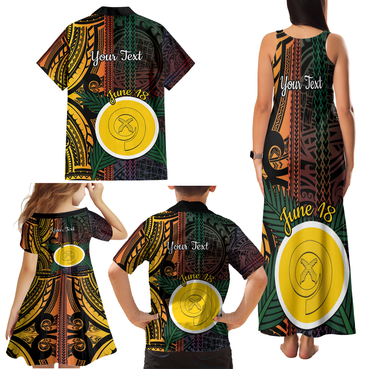 Personalised Shefa Day Family Matching Tank Maxi Dress and Hawaiian Shirt Happy June 18 Vanuatu Province LT14 - Polynesian Pride