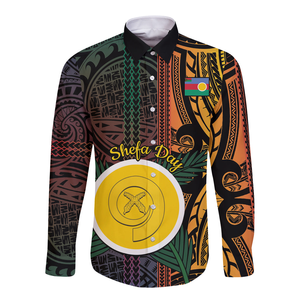 Personalised Shefa Day Long Sleeve Button Shirt Happy June 18 Vanuatu Province LT14 Unisex Black - Polynesian Pride