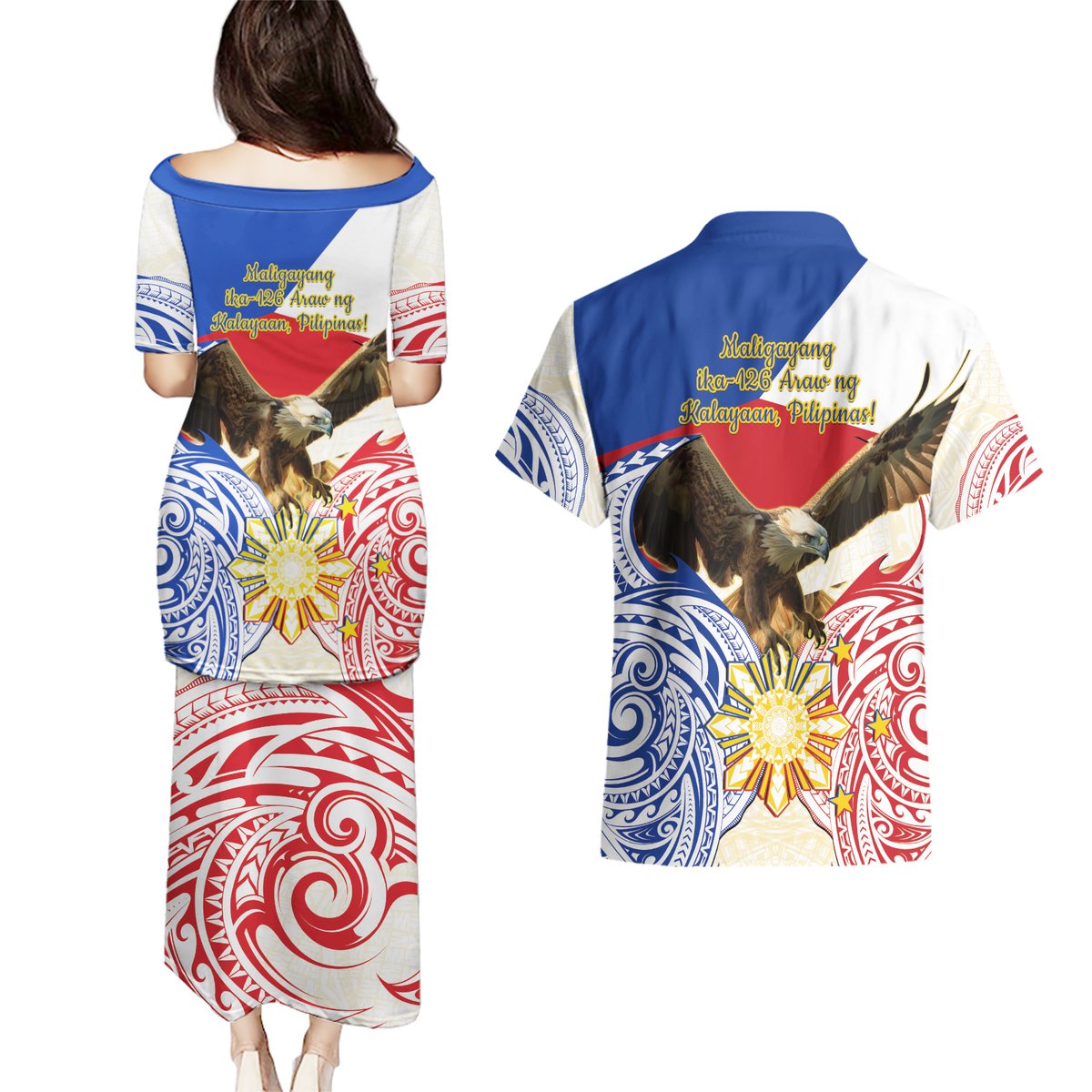 Philippines Independence Day Couples Matching Puletasi and Hawaiian Shirt Pilipinas Eagle 126th Anniversary