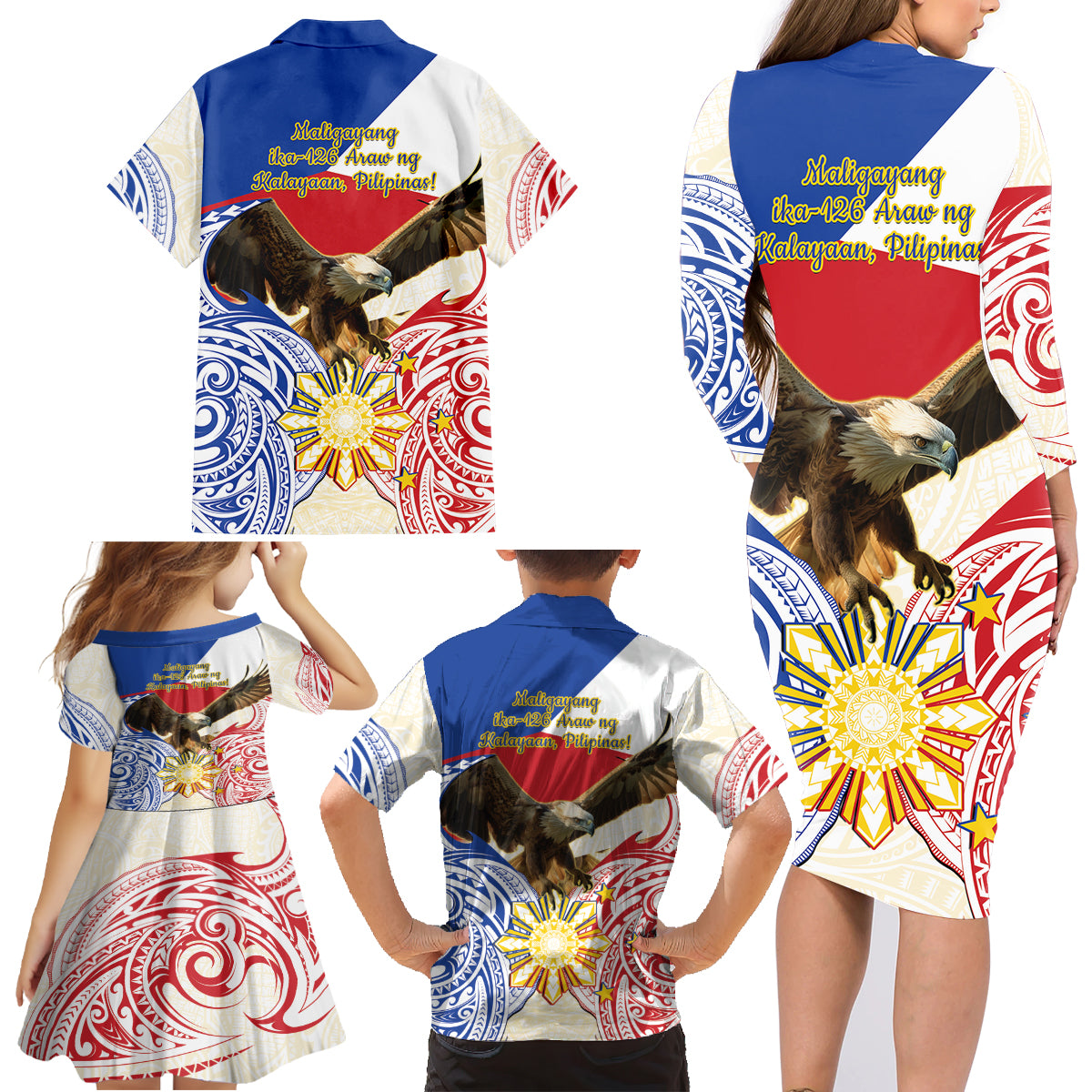 Philippines Independence Day Family Matching Long Sleeve Bodycon Dress and Hawaiian Shirt Pilipinas Eagle 126th Anniversary LT14 - Polynesian Pride