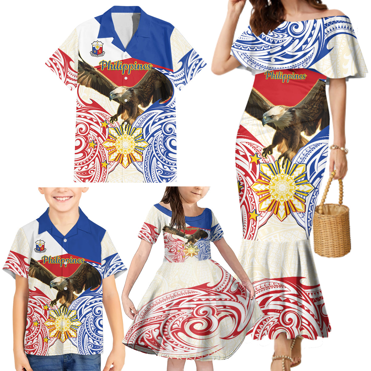 Philippines Independence Day Family Matching Mermaid Dress and Hawaiian Shirt Pilipinas Eagle 126th Anniversary LT14 - Polynesian Pride