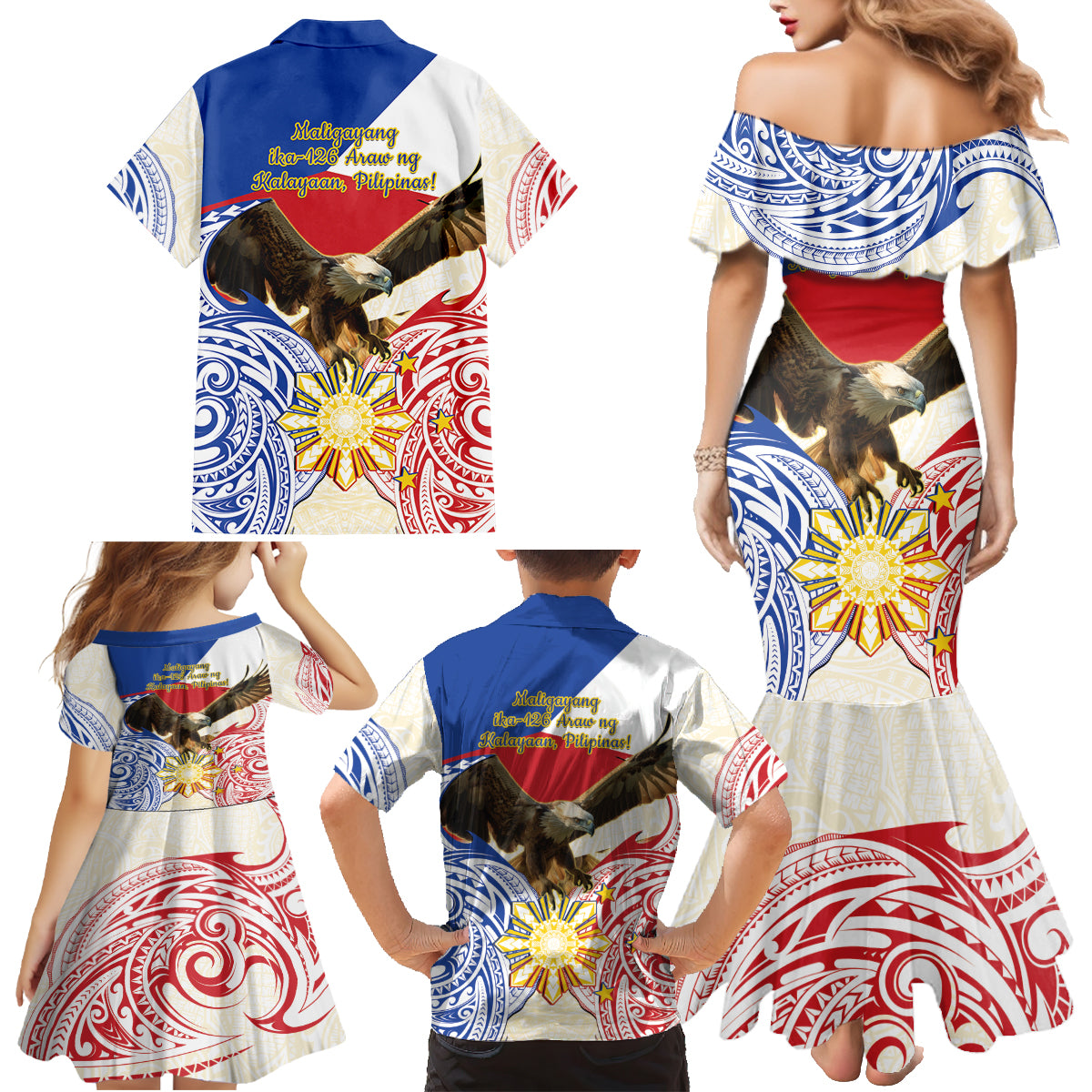 Philippines Independence Day Family Matching Mermaid Dress and Hawaiian Shirt Pilipinas Eagle 126th Anniversary LT14 - Polynesian Pride