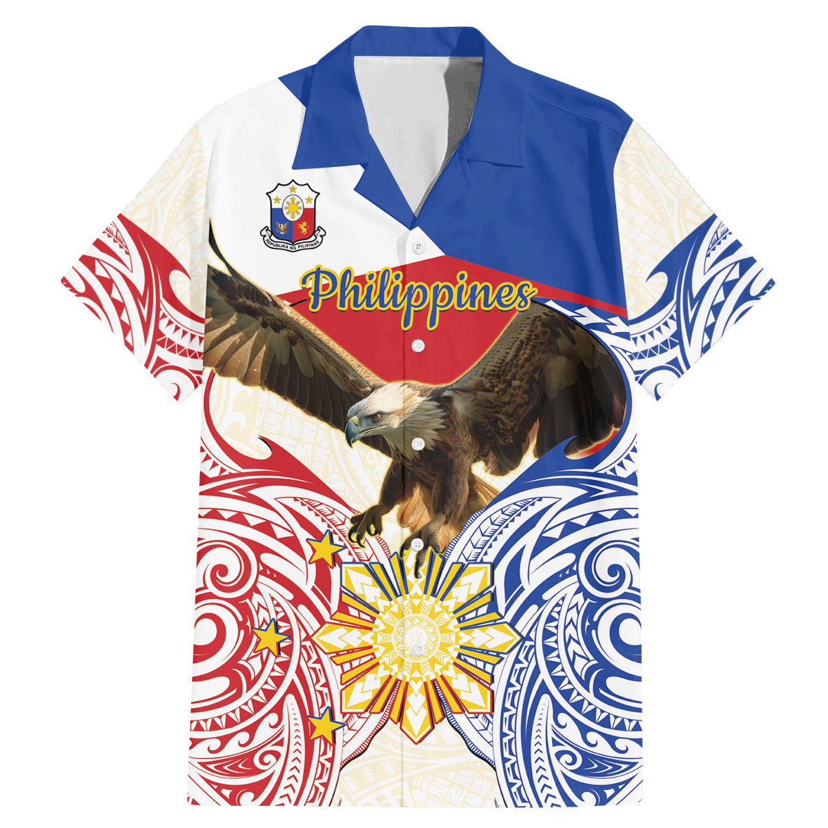Philippines Independence Day Family Matching Mermaid Dress and Hawaiian Shirt Pilipinas Eagle 126th Anniversary LT14 Dad's Shirt - Short Sleeve Blue - Polynesian Pride