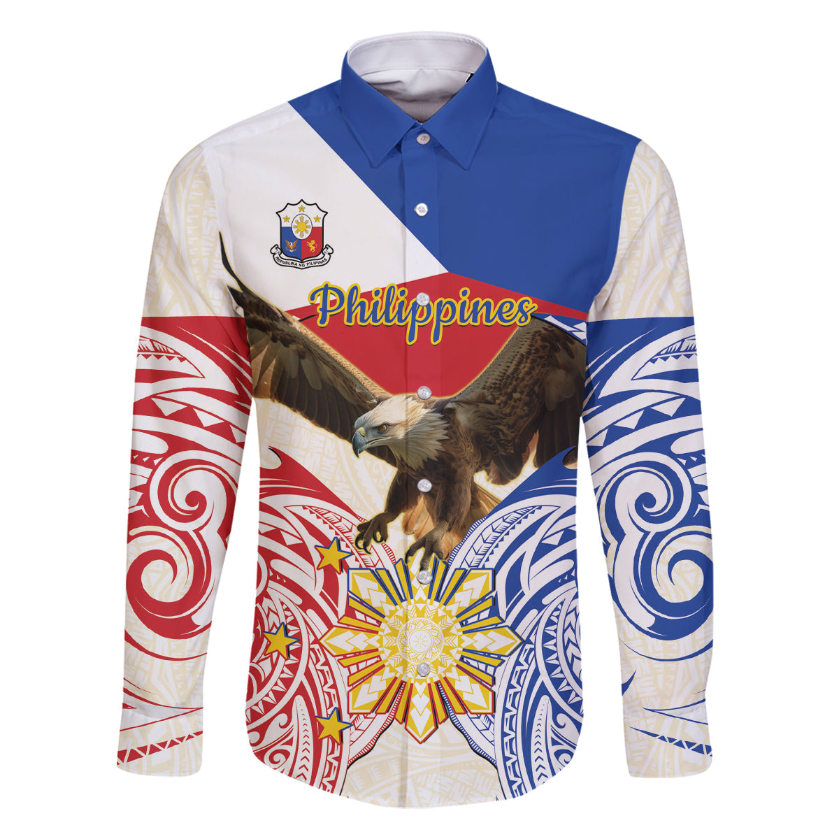 Philippines Independence Day Family Matching Mermaid Dress and Hawaiian Shirt Pilipinas Eagle 126th Anniversary LT14 Dad's Shirt - Long Sleeve Blue - Polynesian Pride