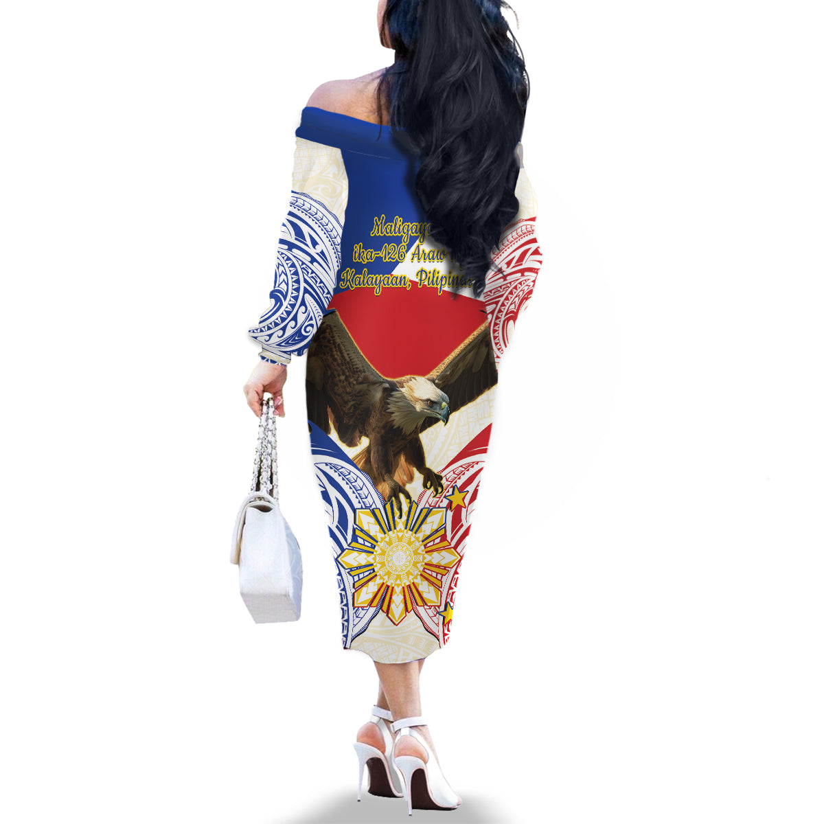 Philippines Independence Day Family Matching Off The Shoulder Long Sleeve Dress and Hawaiian Shirt Pilipinas Eagle 126th Anniversary LT14 - Polynesian Pride