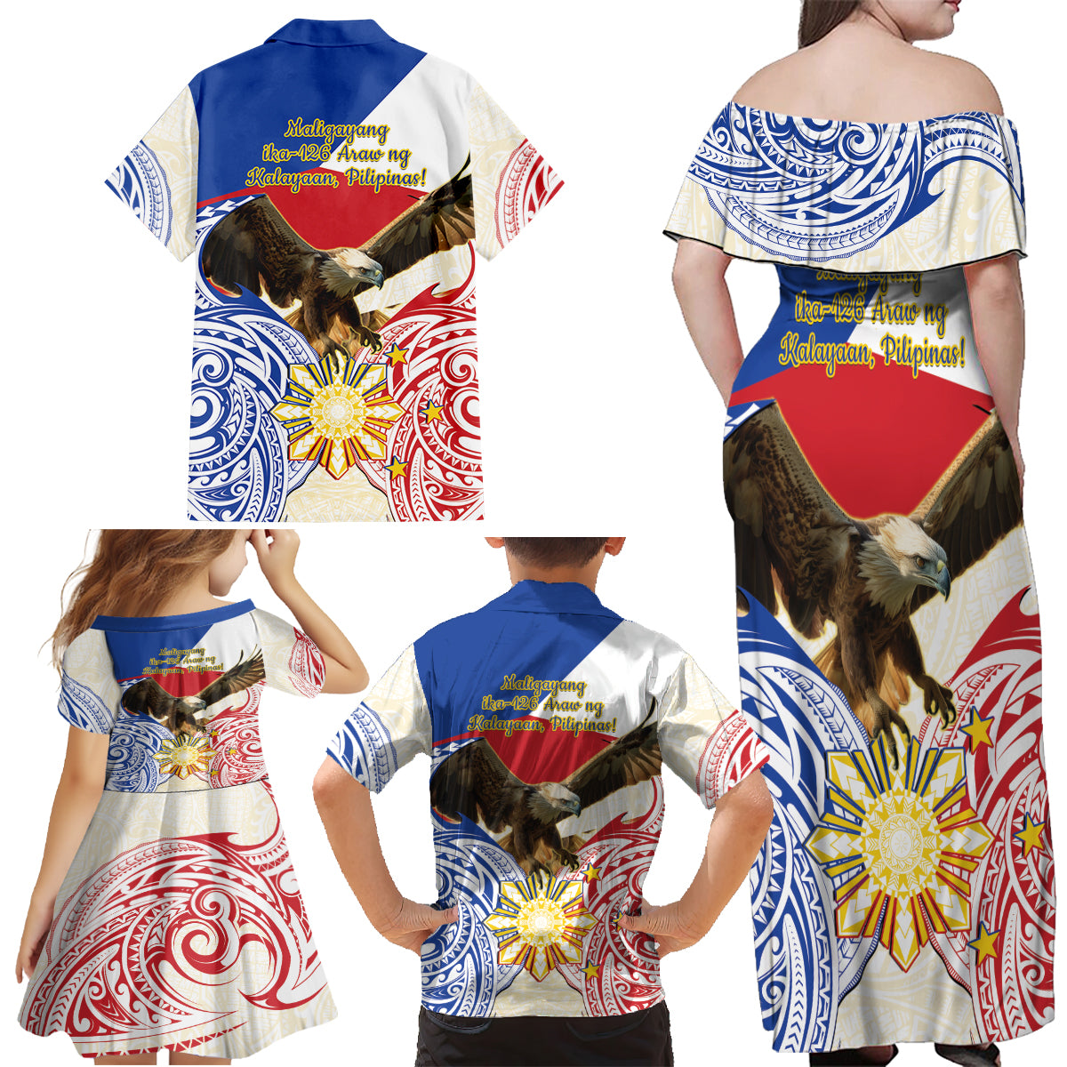 Philippines Independence Day Family Matching Off Shoulder Maxi Dress and Hawaiian Shirt Pilipinas Eagle 126th Anniversary LT14 - Polynesian Pride