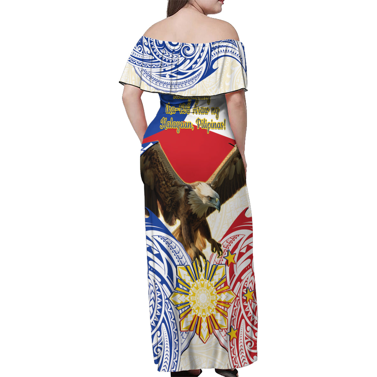 Philippines Independence Day Family Matching Off Shoulder Maxi Dress and Hawaiian Shirt Pilipinas Eagle 126th Anniversary LT14 - Polynesian Pride