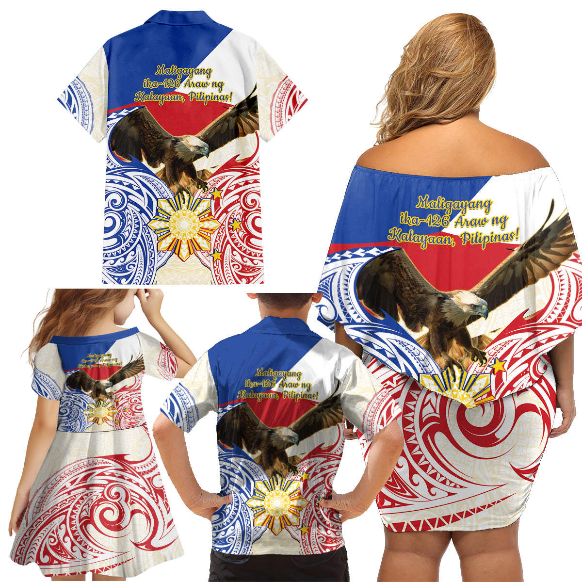 Philippines Independence Day Family Matching Off Shoulder Short Dress and Hawaiian Shirt Pilipinas Eagle 126th Anniversary LT14 - Polynesian Pride