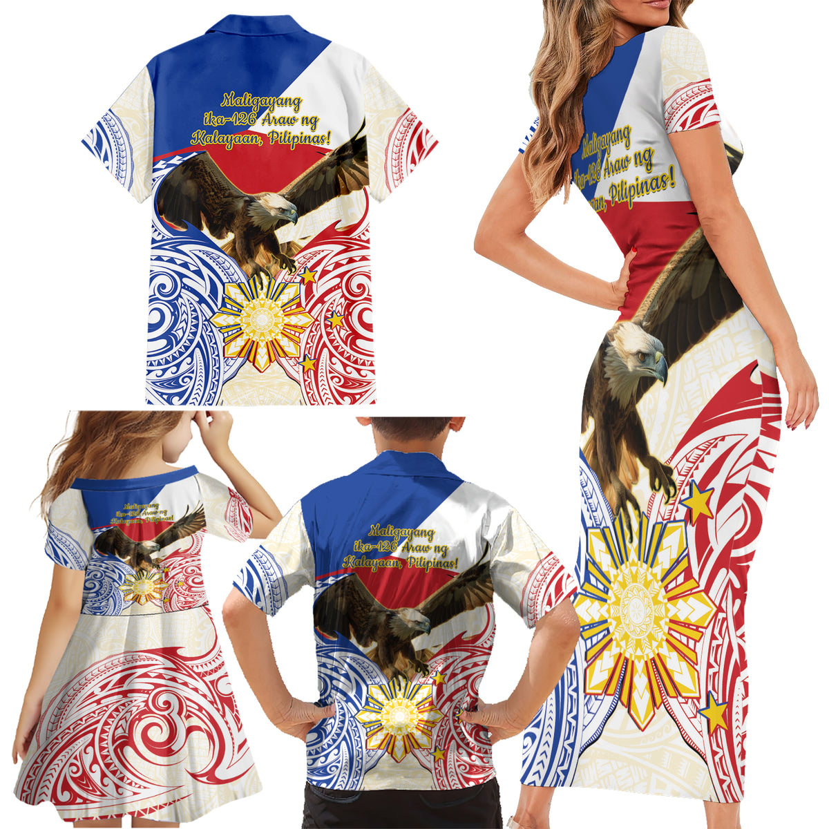 Philippines Independence Day Family Matching Short Sleeve Bodycon Dress and Hawaiian Shirt Pilipinas Eagle 126th Anniversary LT14 - Polynesian Pride