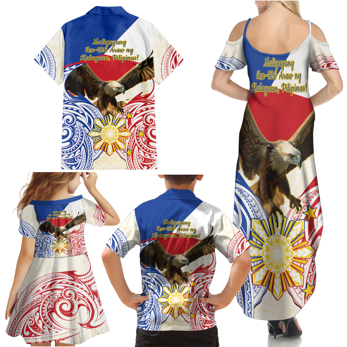 Philippines Independence Day Family Matching Summer Maxi Dress and Hawaiian Shirt Pilipinas Eagle 126th Anniversary LT14 - Polynesian Pride
