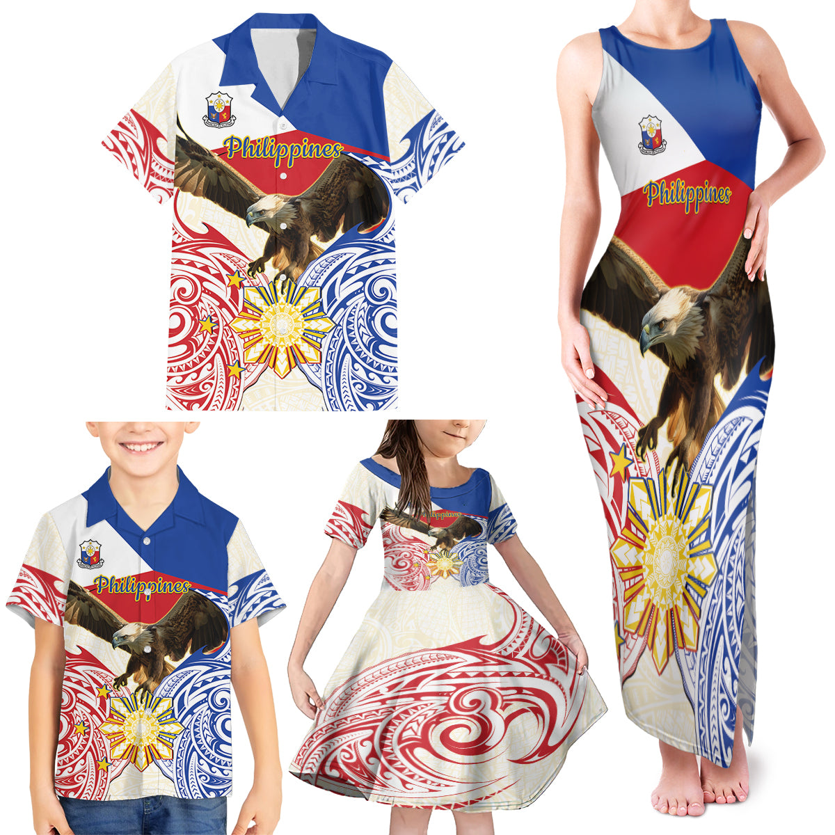 Philippines Independence Day Family Matching Tank Maxi Dress and Hawaiian Shirt Pilipinas Eagle 126th Anniversary LT14 - Polynesian Pride