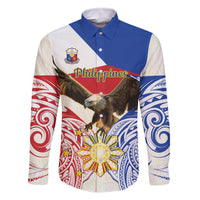 Philippines Independence Day Family Matching Tank Maxi Dress and Hawaiian Shirt Pilipinas Eagle 126th Anniversary LT14 Dad's Shirt - Long Sleeve Blue - Polynesian Pride