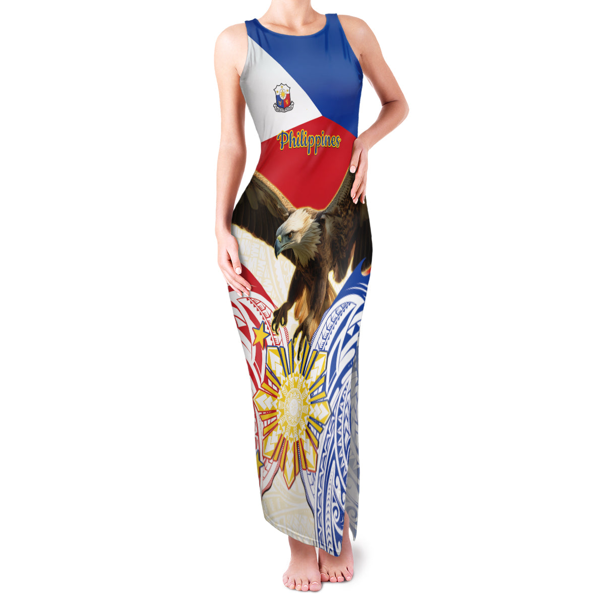 Philippines Independence Day Family Matching Tank Maxi Dress and Hawaiian Shirt Pilipinas Eagle 126th Anniversary LT14 Mom's Dress Blue - Polynesian Pride