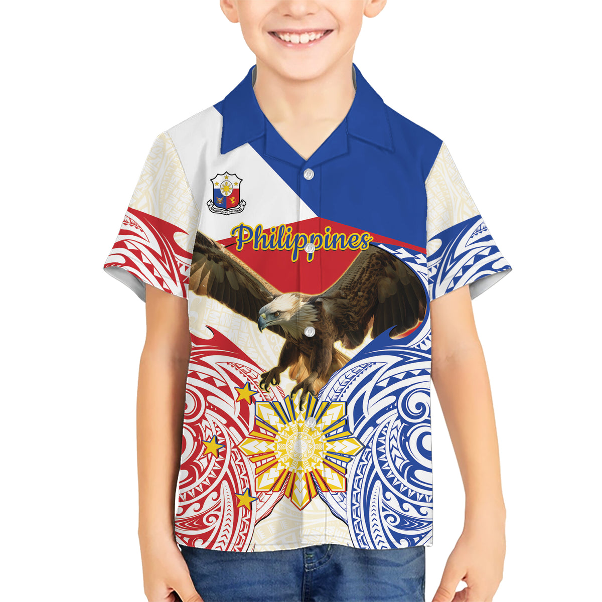 Philippines Independence Day Kid Hawaiian Shirt Pilipinas Eagle 126th Anniversary LT14 Kid Blue - Polynesian Pride