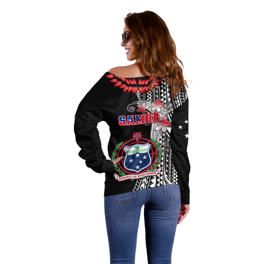 Polynesian Pride Samoa Off Shoulder Sweater Ula Fala Mix Samoan Tribal Black Version LT14 - Polynesian Pride
