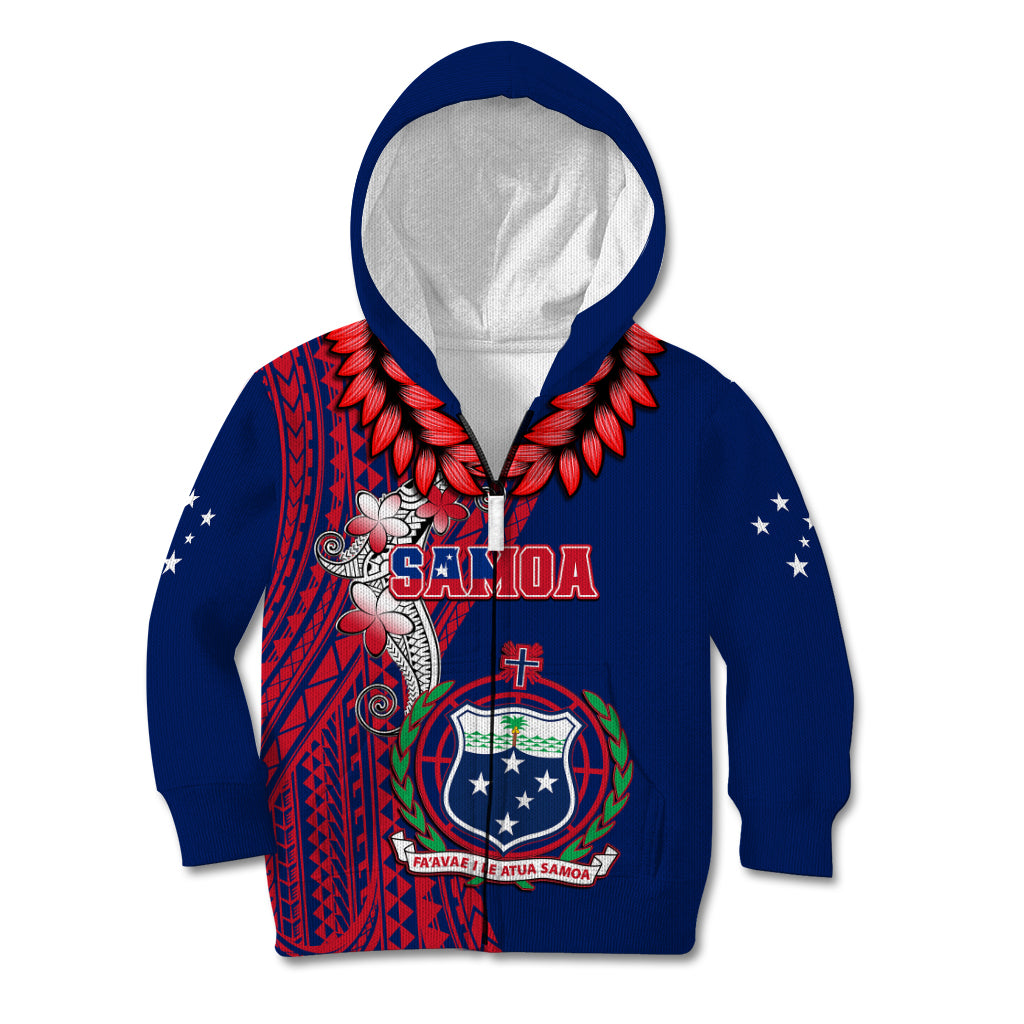 Polynesian Pride Samoa Kid Hoodie Ula Fala Mix Samoan Tribal Blue Version LT14 Zip Hoodie Blue - Polynesian Pride