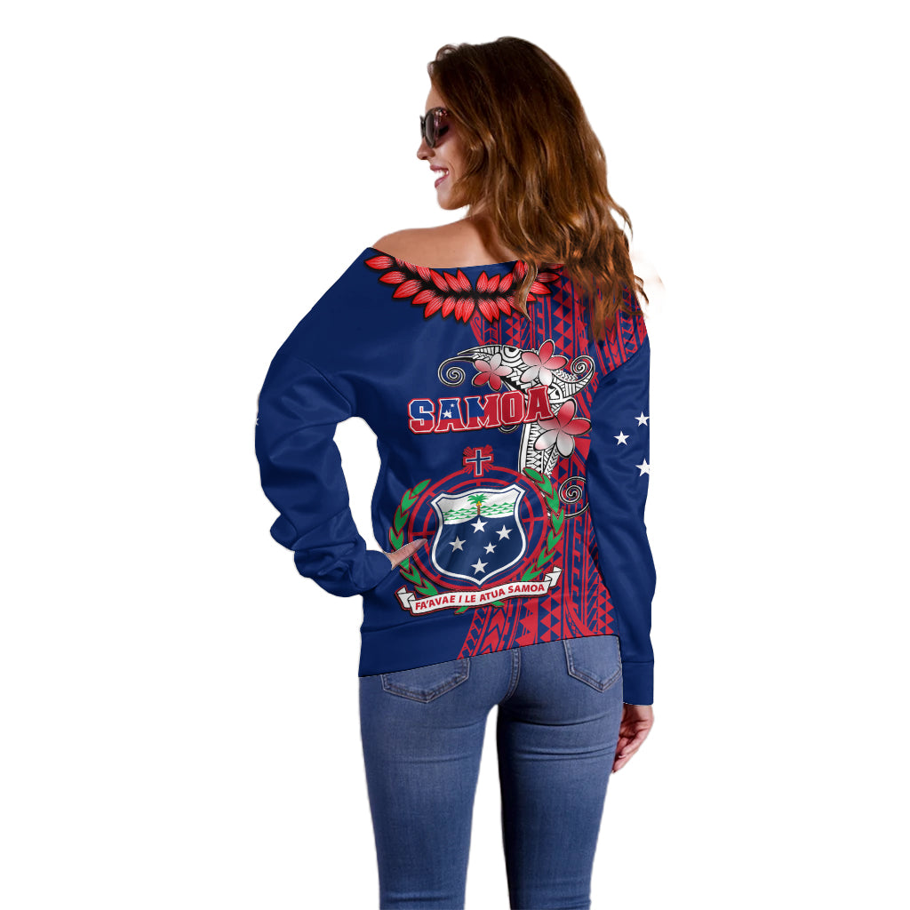 Polynesian Pride Samoa Off Shoulder Sweater Ula Fala Mix Samoan Tribal Blue Version LT14 - Polynesian Pride