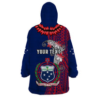 Personalised Samoa Wearable Blanket Hoodie Ula Fala Mix Samoan Tribal Blue Version LT14 - Polynesian Pride