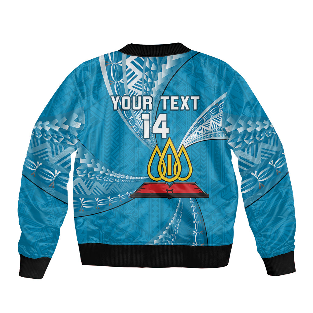 Personalised Tonga Lavengamalie College Sleeve Zip Bomber Jacket Tongan Ngatu Pattern LT14 - Polynesian Pride