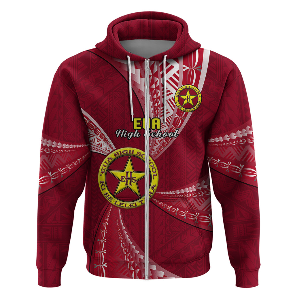 Custom Tonga Eua High School Hoodie Tongan Ngatu Pattern LT14 Zip Hoodie Maroon - Polynesian Pride