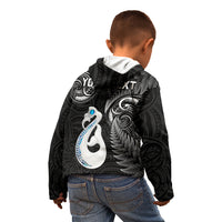 Personalised New Zealand Kid Hoodie Aotearoa Silver Fern With Manaia Maori Unique Black LT14 - Polynesian Pride