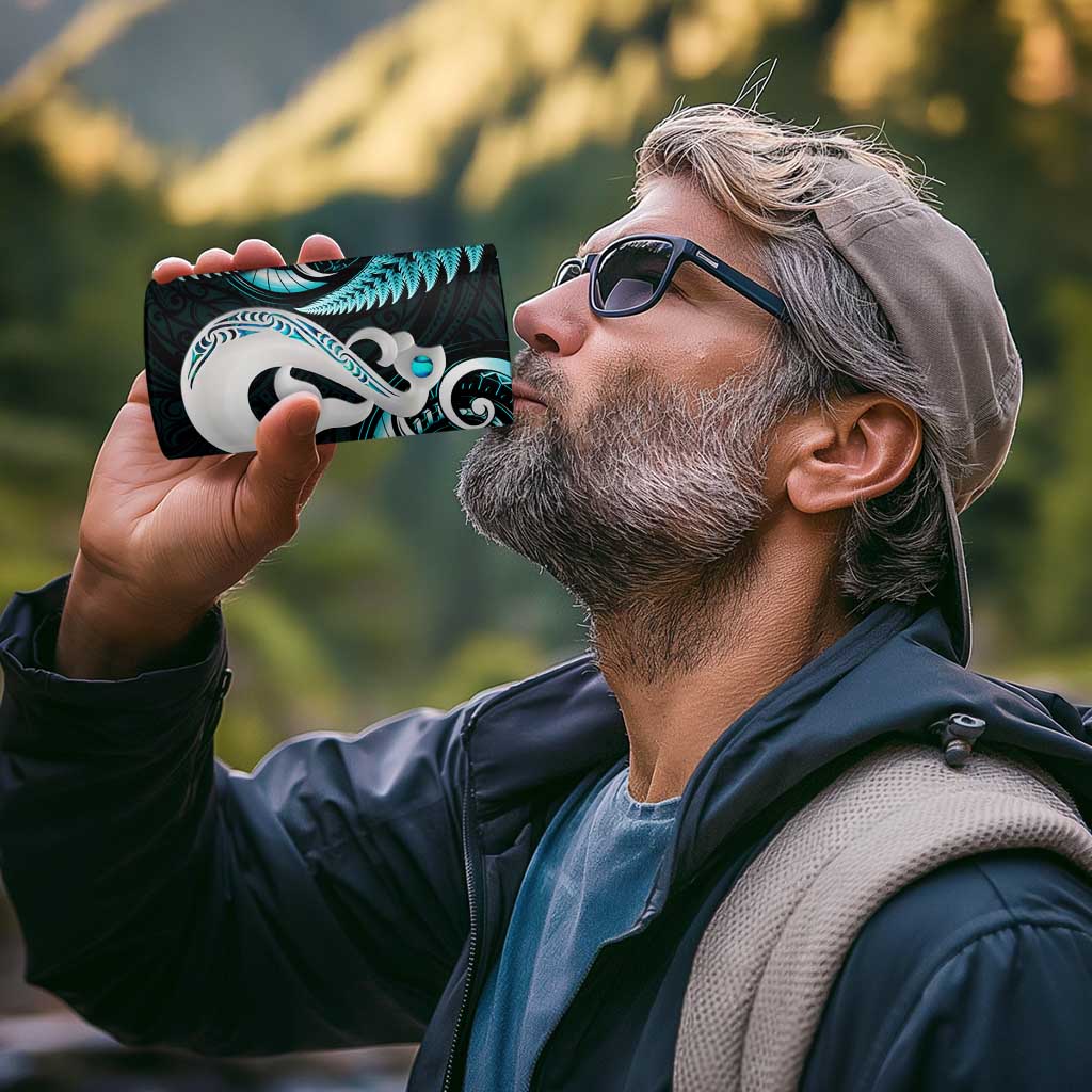 New Zealand 4 in 1 Can Cooler Tumbler Aotearoa Silver Fern With Manaia Maori Unique Turquoise LT14 - Polynesian Pride