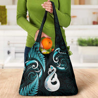 Turquoise New Zealand Grocery Bag Aotearoa Silver Fern With Manaia Maori LT14 - Polynesian Pride