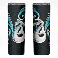 New Zealand Skinny Tumbler Aotearoa Silver Fern With Manaia Maori Unique Turquoise LT14 Turquoise - Polynesian Pride