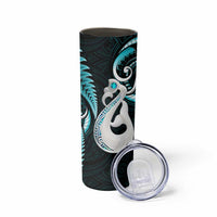 New Zealand Skinny Tumbler Aotearoa Silver Fern With Manaia Maori Unique Turquoise LT14 - Polynesian Pride