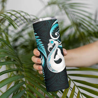 New Zealand Skinny Tumbler Aotearoa Silver Fern With Manaia Maori Unique Turquoise LT14 - Polynesian Pride