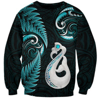 Personalised New Zealand Sweatshirt Aotearoa Silver Fern With Manaia Maori Unique Turquoise LT14 Unisex Turquoise - Polynesian Pride