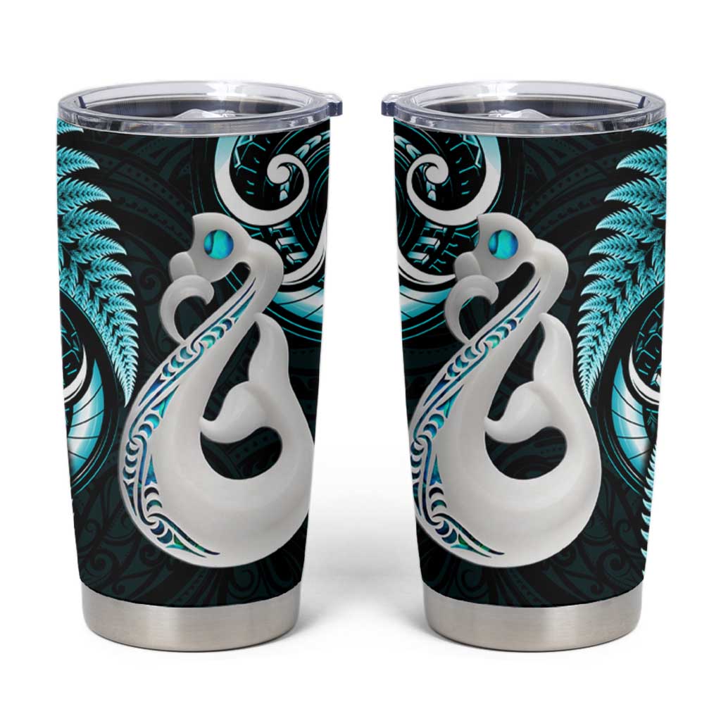 New Zealand Tumbler Cup Aotearoa Silver Fern With Manaia Maori Unique Turquoise LT14 Turquoise - Polynesian Pride