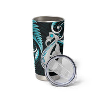 New Zealand Tumbler Cup Aotearoa Silver Fern With Manaia Maori Unique Turquoise LT14 - Polynesian Pride