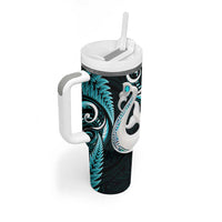 New Zealand Tumbler With Handle Aotearoa Silver Fern With Manaia Maori Unique Turquoise LT14 - Polynesian Pride