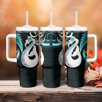 New Zealand Tumbler With Handle Aotearoa Silver Fern With Manaia Maori Unique Turquoise LT14 - Polynesian Pride