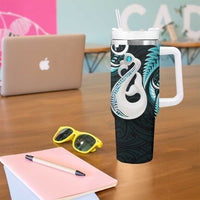 New Zealand Tumbler With Handle Aotearoa Silver Fern With Manaia Maori Unique Turquoise LT14 - Polynesian Pride