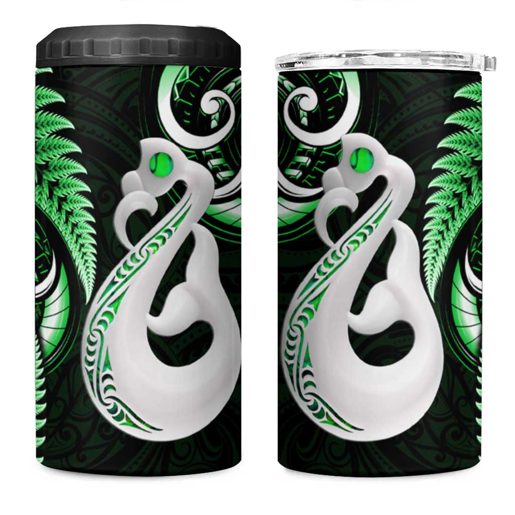 New Zealand 4 in 1 Can Cooler Tumbler Aotearoa Silver Fern With Manaia Maori Unique Green LT14 One Size: 16 oz Green - Polynesian Pride