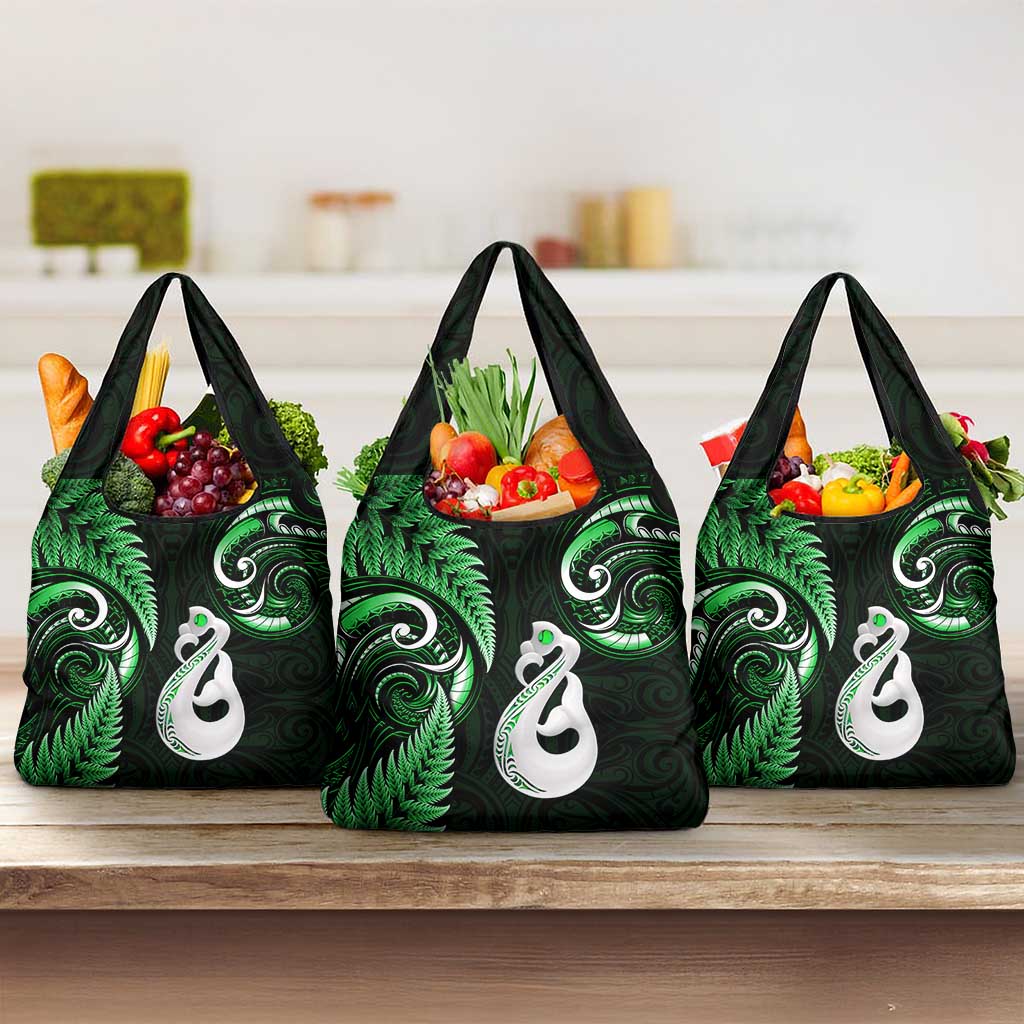 Green New Zealand Grocery Bag Aotearoa Silver Fern With Manaia Maori LT14 3-pack One Size Green - Polynesian Pride