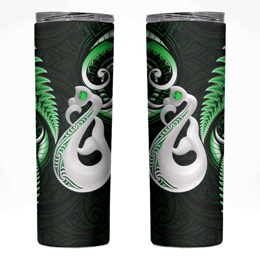 New Zealand Skinny Tumbler Aotearoa Silver Fern With Manaia Maori Unique Green LT14 Green - Polynesian Pride
