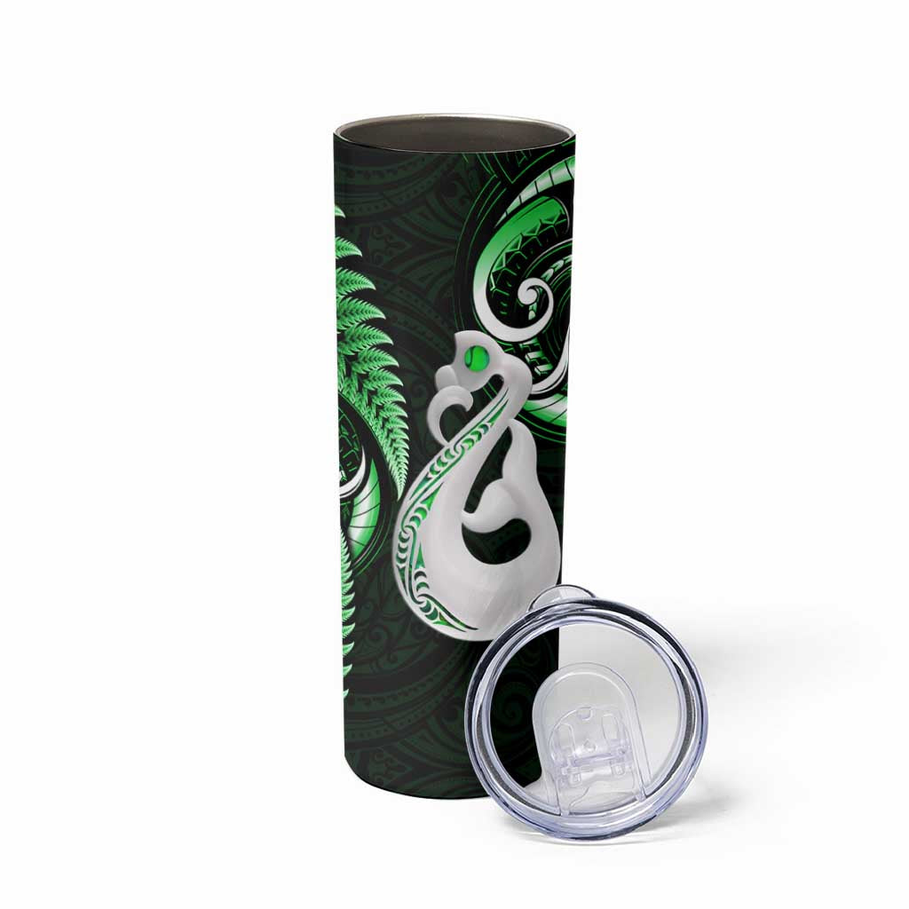 New Zealand Skinny Tumbler Aotearoa Silver Fern With Manaia Maori Unique Green LT14 - Polynesian Pride