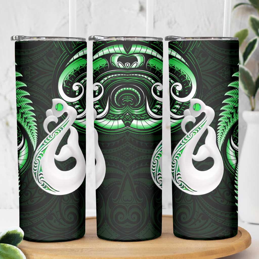 New Zealand Skinny Tumbler Aotearoa Silver Fern With Manaia Maori Unique Green LT14 - Polynesian Pride