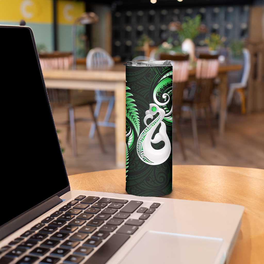 New Zealand Skinny Tumbler Aotearoa Silver Fern With Manaia Maori Unique Green LT14 - Polynesian Pride