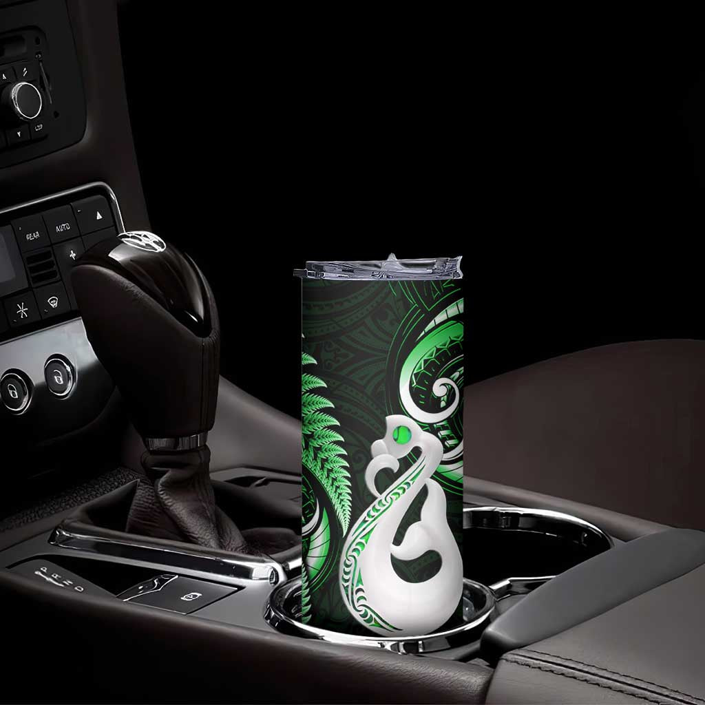 New Zealand Skinny Tumbler Aotearoa Silver Fern With Manaia Maori Unique Green LT14 - Polynesian Pride