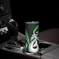 New Zealand Skinny Tumbler Aotearoa Silver Fern With Manaia Maori Unique Green LT14 - Polynesian Pride