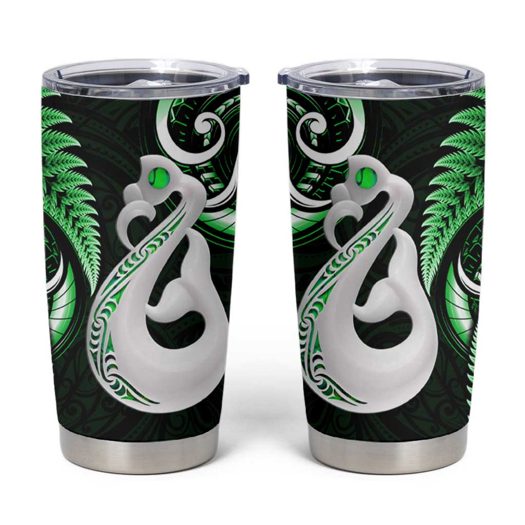 New Zealand Tumbler Cup Aotearoa Silver Fern With Manaia Maori Unique Green LT14 Green - Polynesian Pride