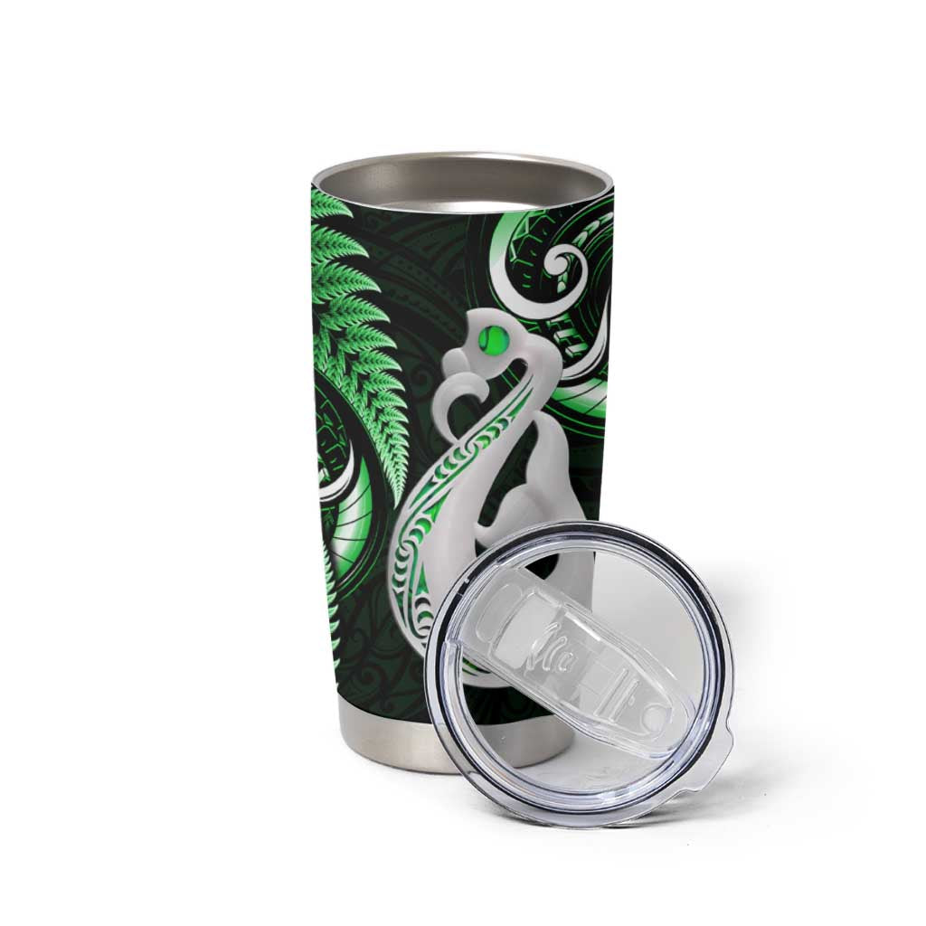 New Zealand Tumbler Cup Aotearoa Silver Fern With Manaia Maori Unique Green LT14 - Polynesian Pride
