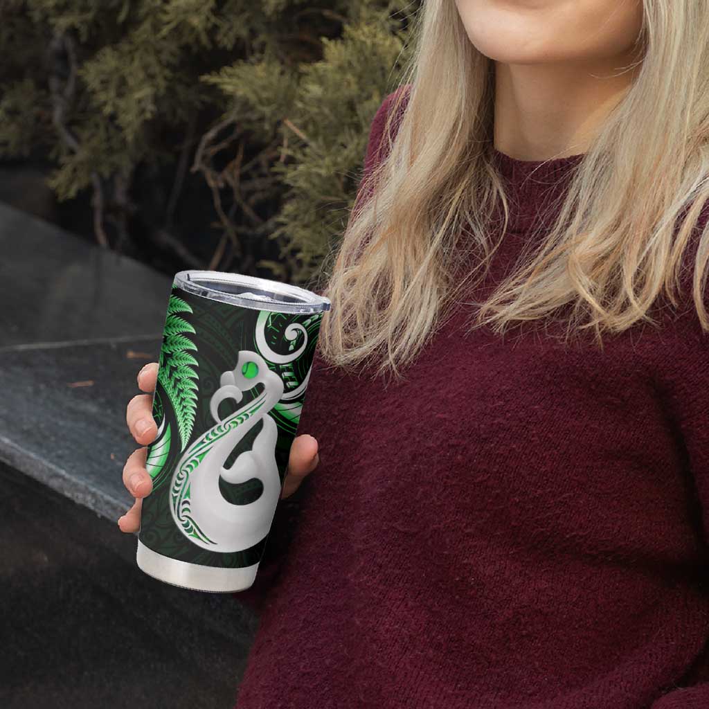 New Zealand Tumbler Cup Aotearoa Silver Fern With Manaia Maori Unique Green LT14 - Polynesian Pride
