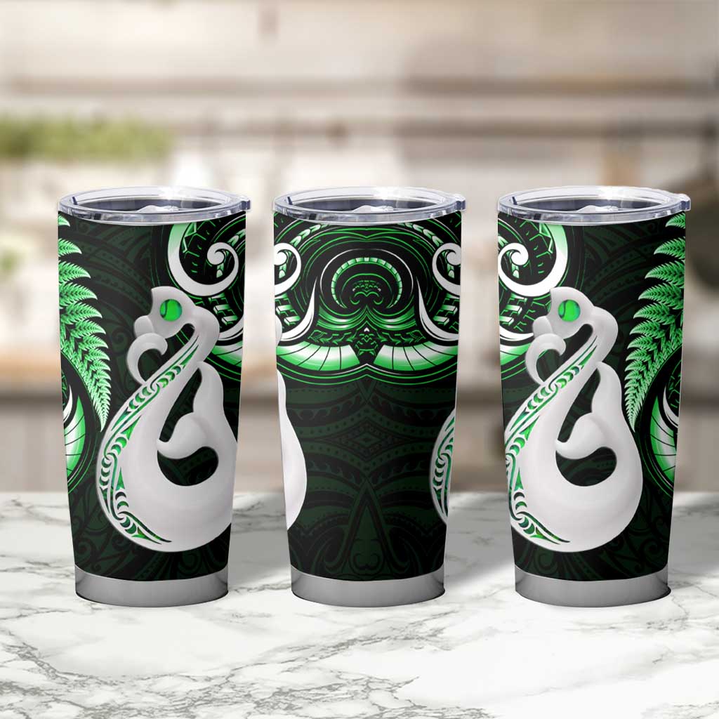 New Zealand Tumbler Cup Aotearoa Silver Fern With Manaia Maori Unique Green LT14 - Polynesian Pride