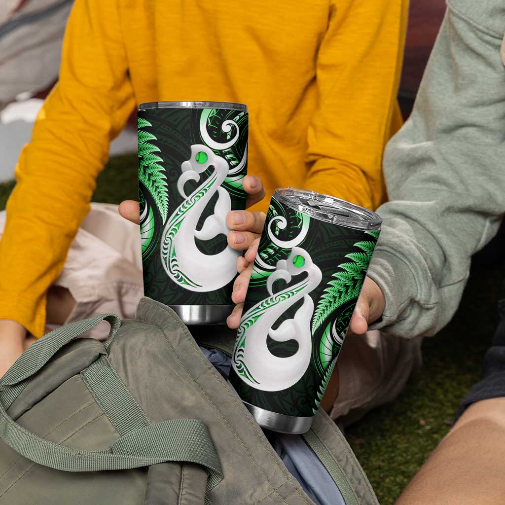 New Zealand Tumbler Cup Aotearoa Silver Fern With Manaia Maori Unique Green LT14 - Polynesian Pride